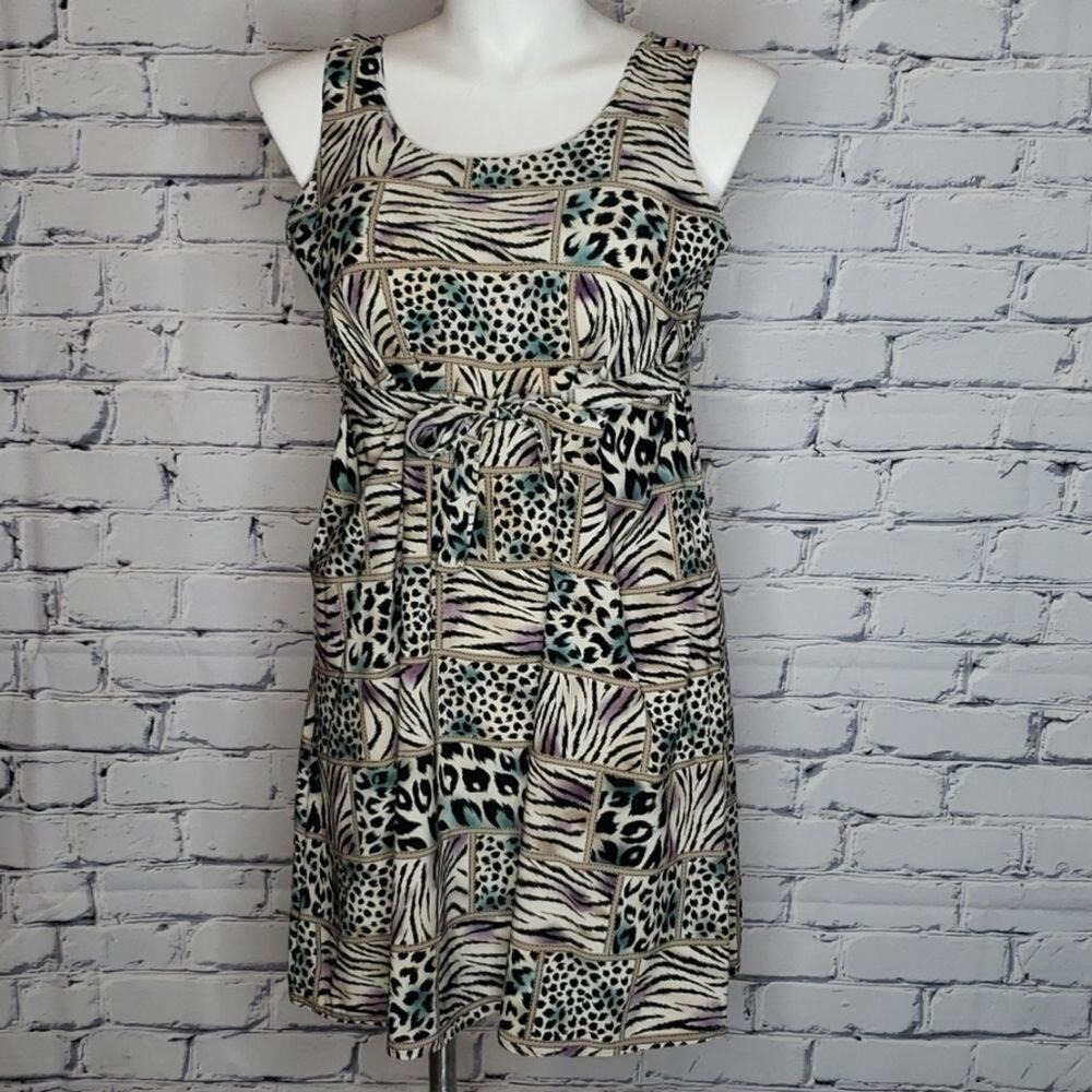 VTG 90s Y2K Animal Print Patchwork Dress Plus Size 1X Awesome Wear